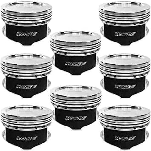 3.875"-4.250" bore range. For Small Block Chevy LS. Dish, Flat Top type.  2.250"-2.500" wrist pin